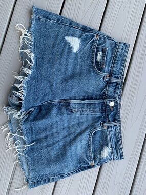 H&M Blue Distressed Frayed Denim Shorts